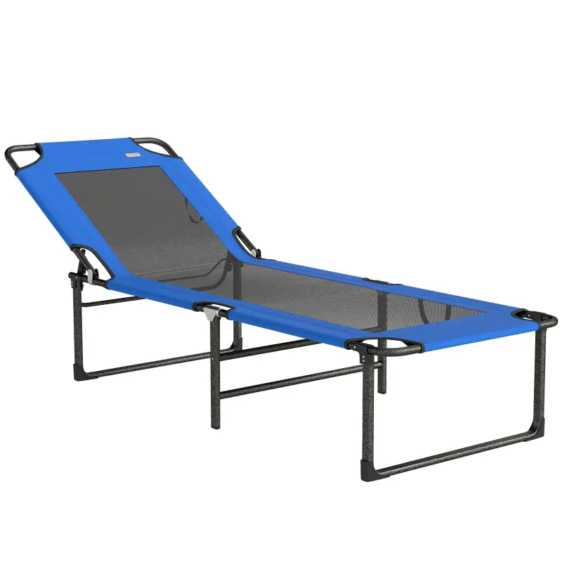 Tumbona Plegable con Respaldo Ajustable en 4 Posiciones Asas y Respaldo de Textilene Carga 120 kg 175x58x68 cm Azul