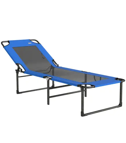Tumbona Plegable con Respaldo Ajustable en 4 Posiciones Asas y Respaldo de Textilene Carga 120 kg 175x58x68 cm Azul