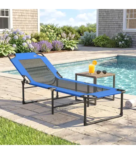 Tumbona Plegable con Respaldo Ajustable en 4 Posiciones Asas y Respaldo de Textilene Carga 120 kg 175x58x68 cm Azul