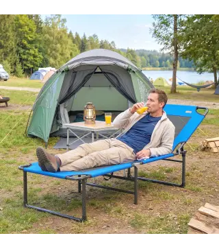 Tumbona Plegable con Respaldo Ajustable en 4 Posiciones Asas y Respaldo de Textilene Carga 120 kg 175x58x68 cm Azul