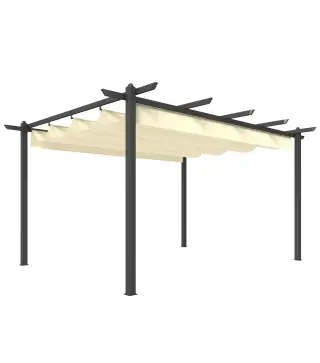 Pérgola de Jardín 4x3 m con Techo Retráctil Estructura de Aluminio UPF30+ Orificios de Drenaje Pabellón Exterior Crema