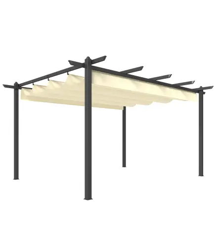 Pérgola de Jardín 4x3 m con Techo Retráctil Estructura de Aluminio UPF30+ Orificios de Drenaje Pabellón Exterior Crema
