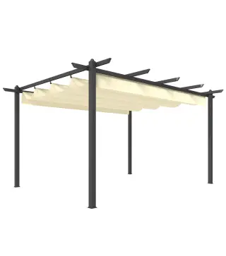Pérgola de Jardín 4x3 m con Techo Retráctil Estructura de Aluminio UPF30+ Orificios de Drenaje Pabellón Exterior Crema