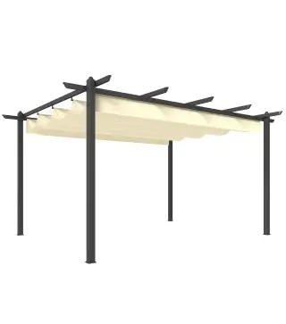 Pérgola de Jardín 4x3 m con Techo Retráctil Estructura de Aluminio UPF30+ Orificios de Drenaje Pabellón Exterior Crema