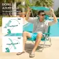 Juego de 2 Sillas de Playa Plegables con Dosel Ajustable Respaldo Reclinable en 6 Posiciones Reposacabezas Turquesa