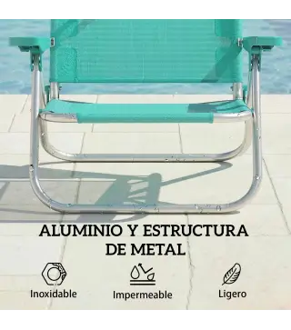 Juego de 2 Sillas de Playa Plegables con Dosel Ajustable Respaldo Reclinable en 6 Posiciones Reposacabezas Turquesa