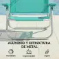 Juego de 2 Sillas de Playa Plegables con Dosel Ajustable Respaldo Reclinable en 6 Posiciones Reposacabezas Turquesa