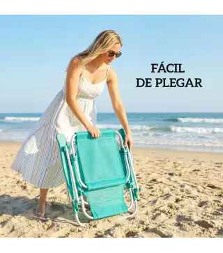 Juego de 2 Sillas de Playa Plegables con Dosel Ajustable Respaldo Reclinable en 6 Posiciones Reposacabezas Turquesa