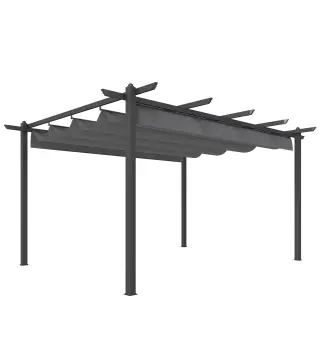 Pérgola de Jardín 4x3 m con Techo Retráctil Estructura de Aluminio UPF30+ Orificios de Drenaje Pabellón Exterior Gris