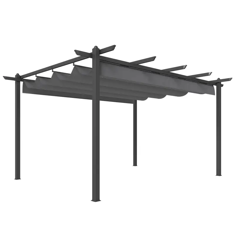 Pérgola de Jardín 4x3 m con Techo Retráctil Estructura de Aluminio UPF30+ Orificios de Drenaje Pabellón Exterior Gris
