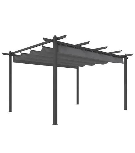 Pérgola de Jardín 4x3 m con Techo Retráctil Estructura de Aluminio UPF30+ Orificios de Drenaje Pabellón Exterior Gris
