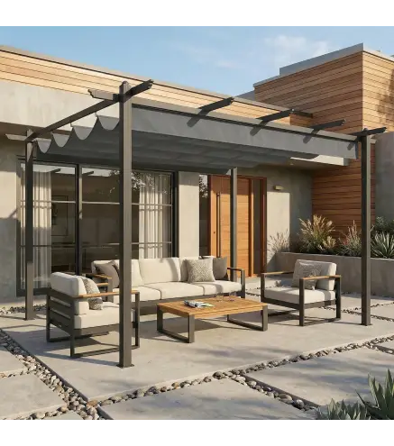Pérgola de Jardín 4x3 m con Techo Retráctil Estructura de Aluminio UPF30+ Orificios de Drenaje Pabellón Exterior Gris