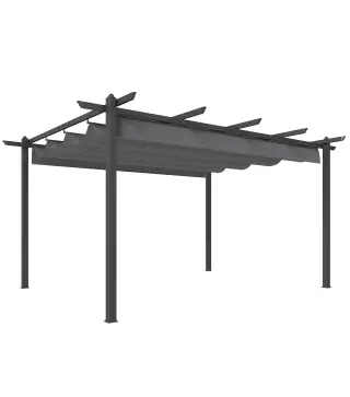 Pérgola de Jardín 4x3 m con Techo Retráctil Estructura de Aluminio UPF30+ Orificios de Drenaje Pabellón Exterior Gris
