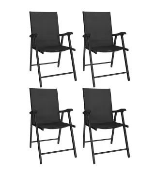 Conjunto de 4 Sillas de Jardín Exterior Plegables con Respaldo Alto y Reposabrazos para Terraza Playa 58x62x97 cm Negro