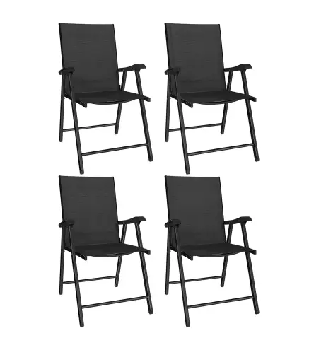 Conjunto de 4 Sillas de Jardín Exterior Plegables con Respaldo Alto y Reposabrazos para Terraza Playa 58x62x97 cm Negro