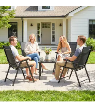 Conjunto de 4 Sillas de Jardín Exterior Plegables con Respaldo Alto y Reposabrazos para Terraza Playa 58x62x97 cm Negro