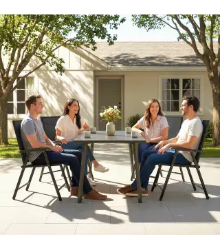 Conjunto de 4 Sillas de Jardín Exterior Plegables con Respaldo Alto y Reposabrazos para Terraza Playa 58x62x97 cm Negro