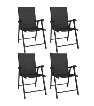 Conjunto de 4 Sillas de Jardín Exterior Plegables con Respaldo Alto y Reposabrazos para Terraza Playa 58x62x97 cm Negro