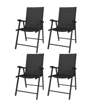 Conjunto de 4 Sillas de Jardín Exterior Plegables con Respaldo Alto y Reposabrazos para Terraza Playa 58x62x97 cm Negro