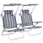 Juego de 2 Sillas de Playa Plegables con Dosel Ajustable Respaldo Reclinable 6 Posiciones Reposacabezas Azul y Blanco