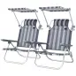 Juego de 2 Sillas de Playa Plegables con Dosel Ajustable Respaldo Reclinable 6 Posiciones Reposacabezas Azul y Blanco