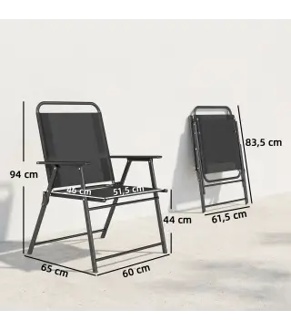 Pack de 4 Sillas de Camping Plegables con Respaldo Alto Asiento Ancho y Reposabrazos Tela Textilene Transpirable Negro