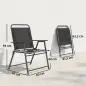 Pack de 4 Sillas de Camping Plegables con Respaldo Alto Asiento Ancho y Reposabrazos Tela Textilene Transpirable Negro
