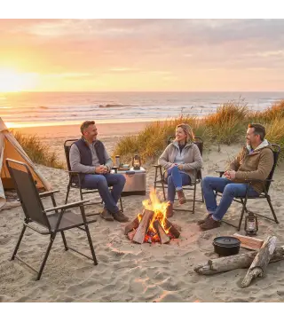 Pack de 4 Sillas de Camping Plegables con Respaldo Alto Asiento Ancho y Reposabrazos Tela Textilene Transpirable Negro