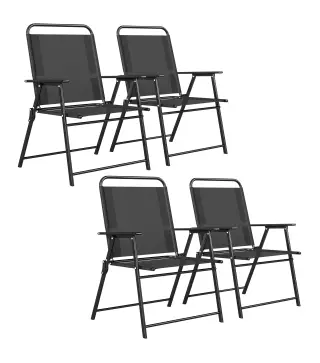 Pack de 4 Sillas de Camping Plegables con Respaldo Alto Asiento Ancho y Reposabrazos Tela Textilene Transpirable Negro