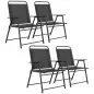 Pack de 4 Sillas de Camping Plegables con Respaldo Alto Asiento Ancho y Reposabrazos Tela Textilene Transpirable Negro