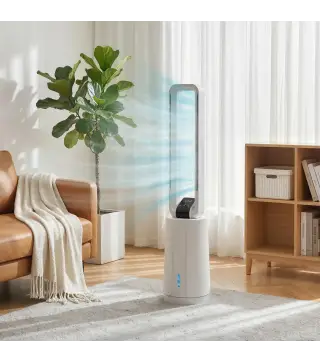 Enfriador de Aire 3 en 1 con Depósito de 1,7L Modos Ajustables Temporizador Control Remoto 24,7x24,7x109,5 cm Blanco