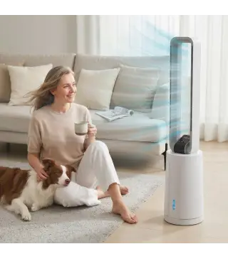 Enfriador de Aire 3 en 1 con Depósito de 1,7L Modos Ajustables Temporizador Control Remoto 24,7x24,7x109,5 cm Blanco