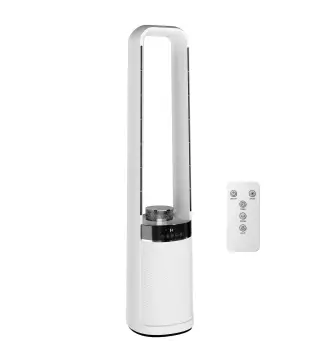 Ventilador de Torre Silencioso sin Aspas con Luces LED de 4 Colores Mando a Distancia Temporizador de 12 horas Blanco