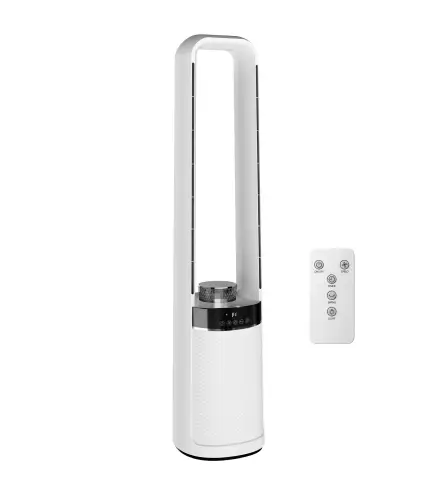 Ventilador de Torre Silencioso sin Aspas con Luces LED de 4 Colores Mando a Distancia Temporizador de 12 horas Blanco