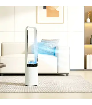 Ventilador de Torre Silencioso sin Aspas con Luces LED de 4 Colores Mando a Distancia Temporizador de 12 horas Blanco