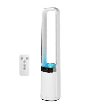 Ventilador de Torre Silencioso sin Aspas con Luces LED de 4 Colores Mando a Distancia Temporizador de 12 horas Blanco