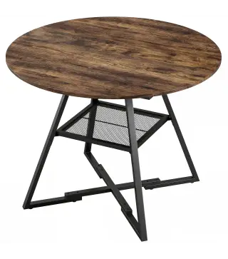 Mesa de Comedor Redonda para 4 Personas con Estante Marco Metálico para Sala de Estar Ø100x76 cm Marrón Rústico
