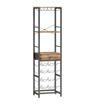 Mueble de Bar para Vinos con Soporte de Copas y Cajón Botellero para 12 Botellas con Estante Abierto Marrón Rústico