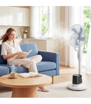 Ventilador Nebulizador 90W Oscilación de 70° 3 Velocidades 5 Aspas Depósito de Agua de 3,5L 5 Ruedas Blanco