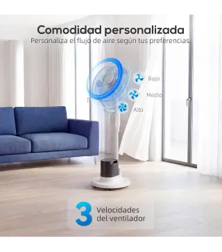 Ventilador Nebulizador 90W Oscilación de 70° 3 Velocidades 5 Aspas Depósito de Agua de 3,5L 5 Ruedas Blanco