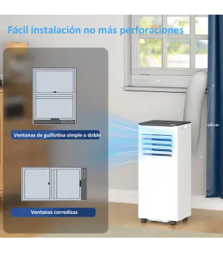 Aire Acondicionado Portátil 7000 BTU 4 en 1 Enfriamiento Deshumidificador Ventilador Temporizador para 26 m² Blanco