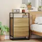 Cómoda Dormitorio con 4 Cajones Superficie de Vidrio Templado Estante Abierto Estructura de Acero 60x40x94,5 cm Teca