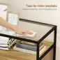 Cómoda Dormitorio con 4 Cajones Superficie de Vidrio Templado Estante Abierto Estructura de Acero 60x40x94,5 cm Teca