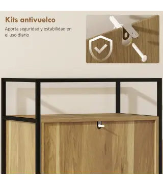 Cómoda Dormitorio con 4 Cajones Superficie de Vidrio Templado Estante Abierto Estructura de Acero 60x40x94,5 cm Teca