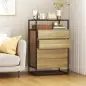 Cómoda Dormitorio con 4 Cajones Superficie de Vidrio Templado Estante Abierto Estructura de Acero 60x40x94,5 cm Teca