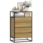Cómoda Dormitorio con 4 Cajones Superficie de Vidrio Templado Estante Abierto Estructura de Acero 60x40x94,5 cm Teca