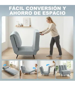 Sillón Cama Individual 3 en 1 Sofá Cama Plegable con Respaldo Ajustable y Cojín Grueso para Salón 72x88x87 cm Gris