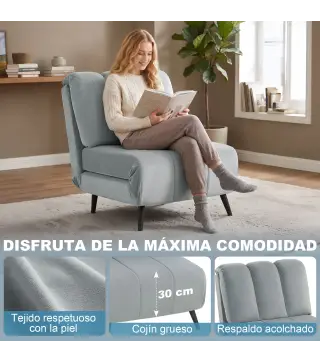Sillón Cama Individual 3 en 1 Sofá Cama Plegable con Respaldo Ajustable y Cojín Grueso para Salón 72x88x87 cm Gris