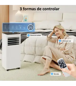 Aire Acondicionado Portátil 9000 BTU 4 en 1 Enfriamiento Deshumidificador Ventilador Temporizador para 28 m² Blanco