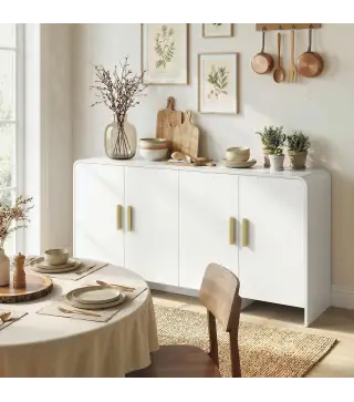 Aparador de Cocina con 4 Estantes 4 Puertas de Cierre Suave Mueble para TV de 72 Pulgadas 152x40x80 cm Blanco